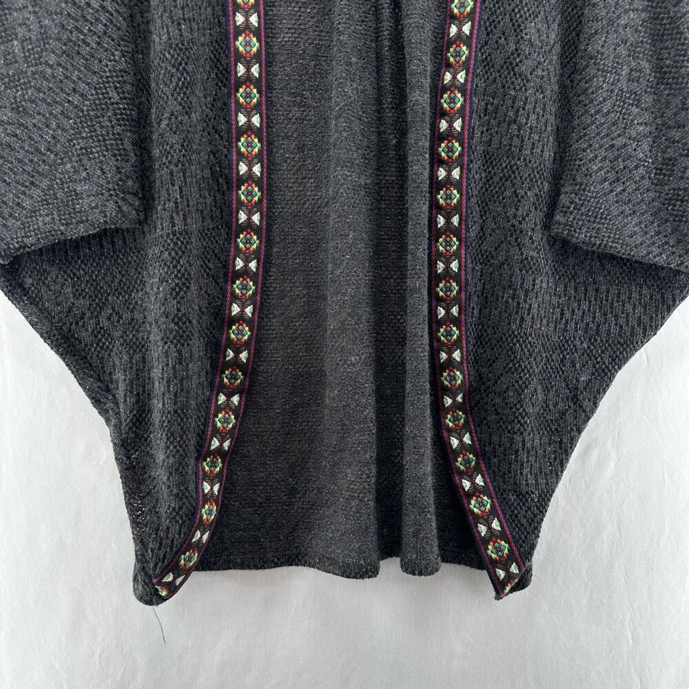 Flying Tomato Kimono Crochet Duster Cardigan Sz S/M Open Front Batwing Boho Gray - Picture 4 of 11